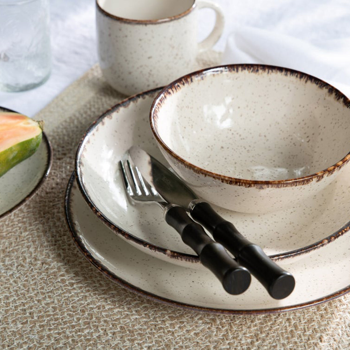 An image of Blue Pheasant Montecito Dark Brown Acrylic Flatware- 5-Piece Set
