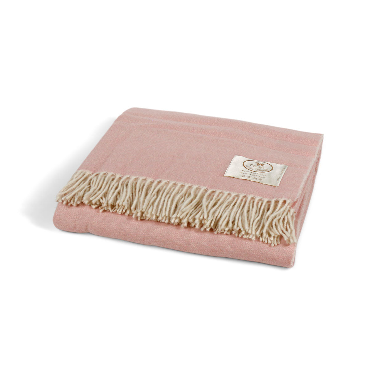 An image of Cobi Cashmere Double face 100% cashmere  with solid fringes #5 blush /white