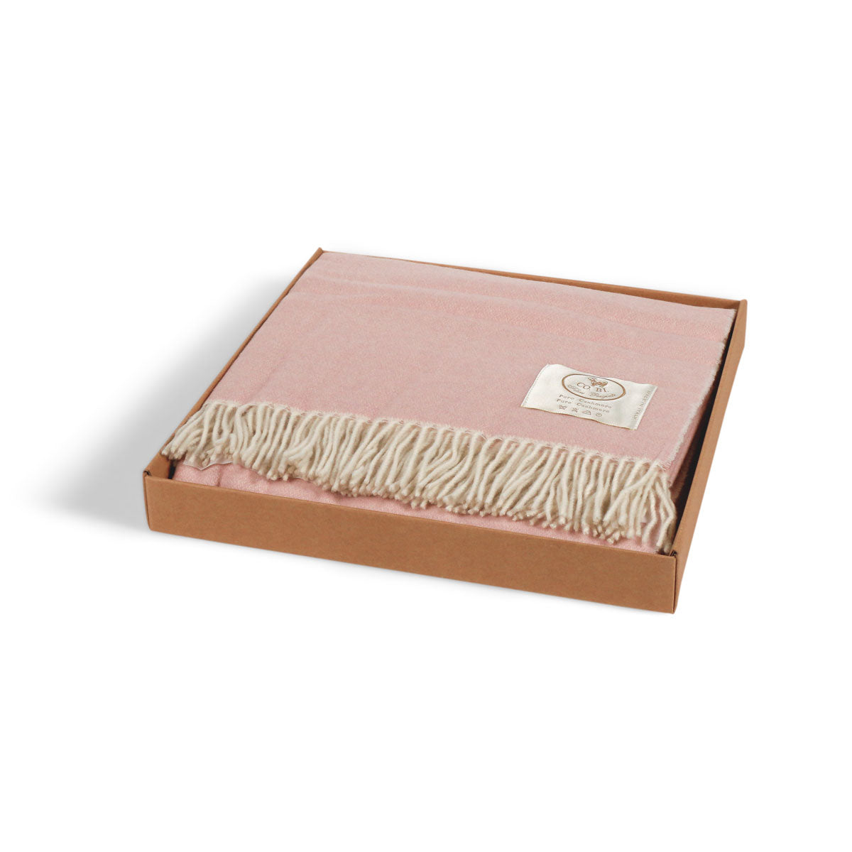 An image of Cobi Cashmere Double face 100% cashmere  with solid fringes #5 blush /white