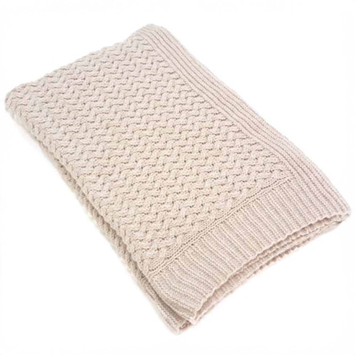 Cobi cashmere Florence throw 75% wool/ 25% Cashmere knit throw with stripe knitted border  #2 Beige