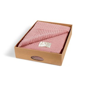 Cobi cashmere Florence throw 75% wool/ 25% Cashmere knit throw with stripe knitted border #6 Blush