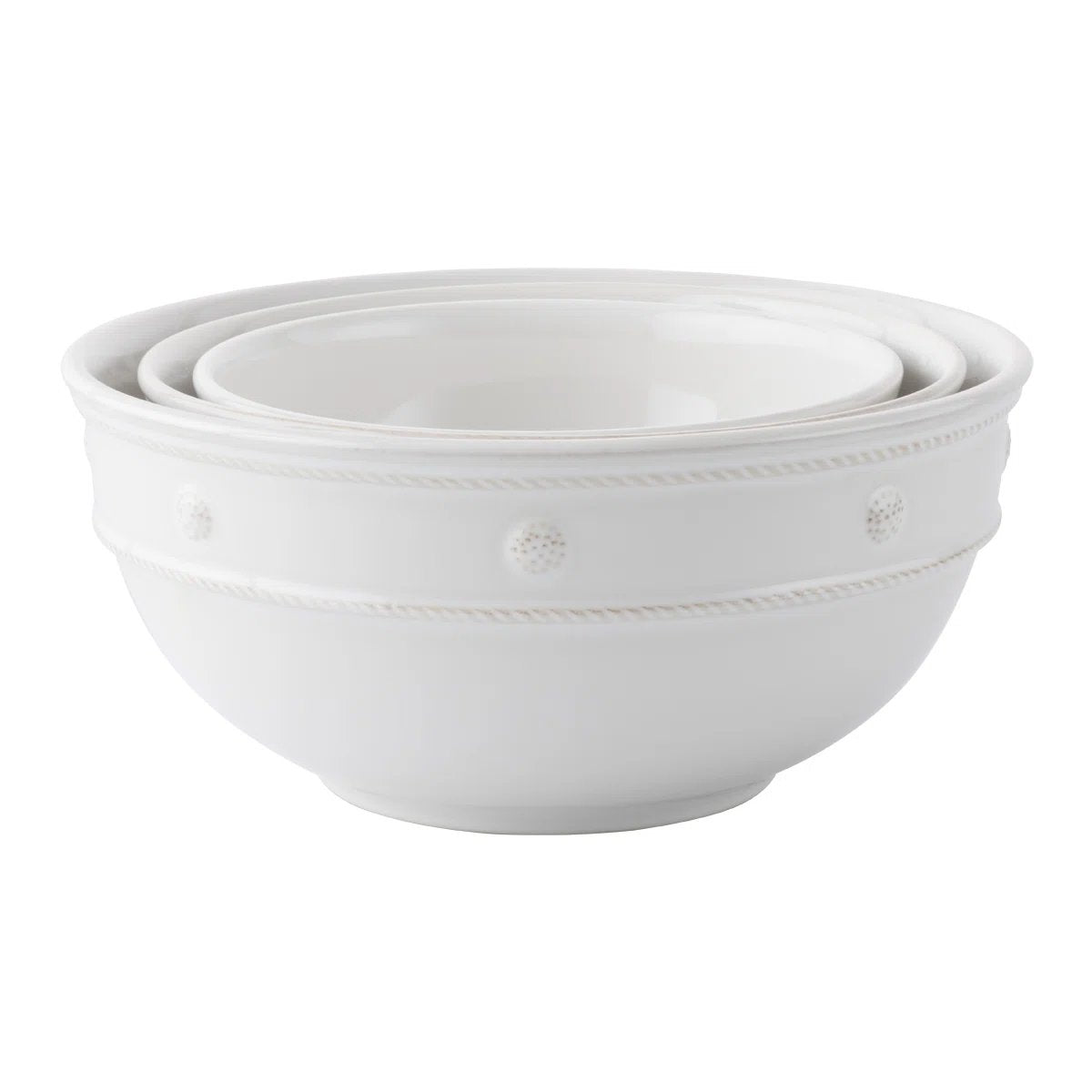 An image of Juliska Berry & Thread Whitewash Nesting Serving Bowls - Set of 3