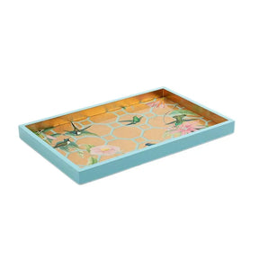 Caspari Hummingbird Trellis Gold Small Rectangular Tray