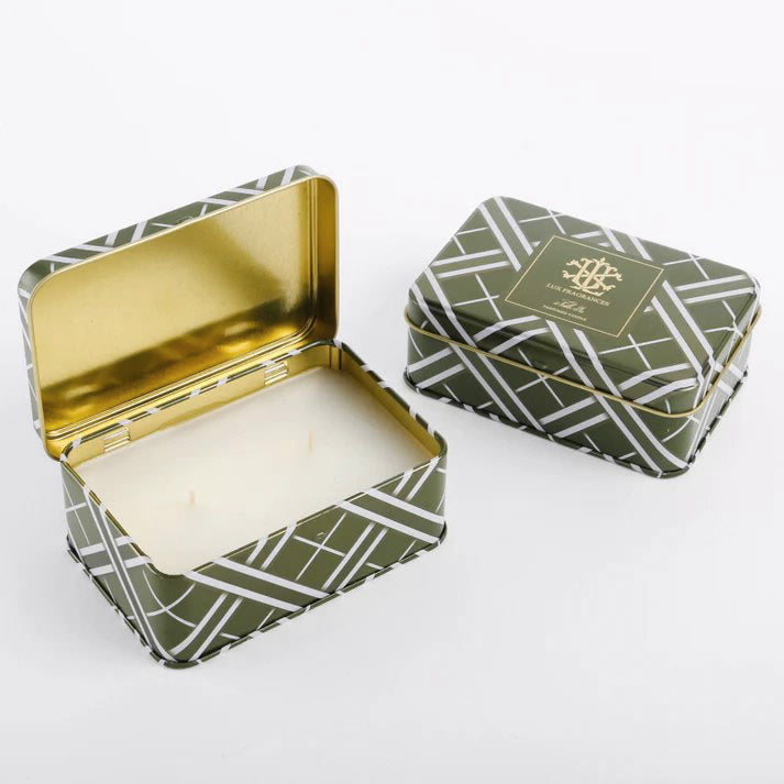 An image of Lux Fragrances Noble Fir Rectangle Candle Tin 5.5 oz