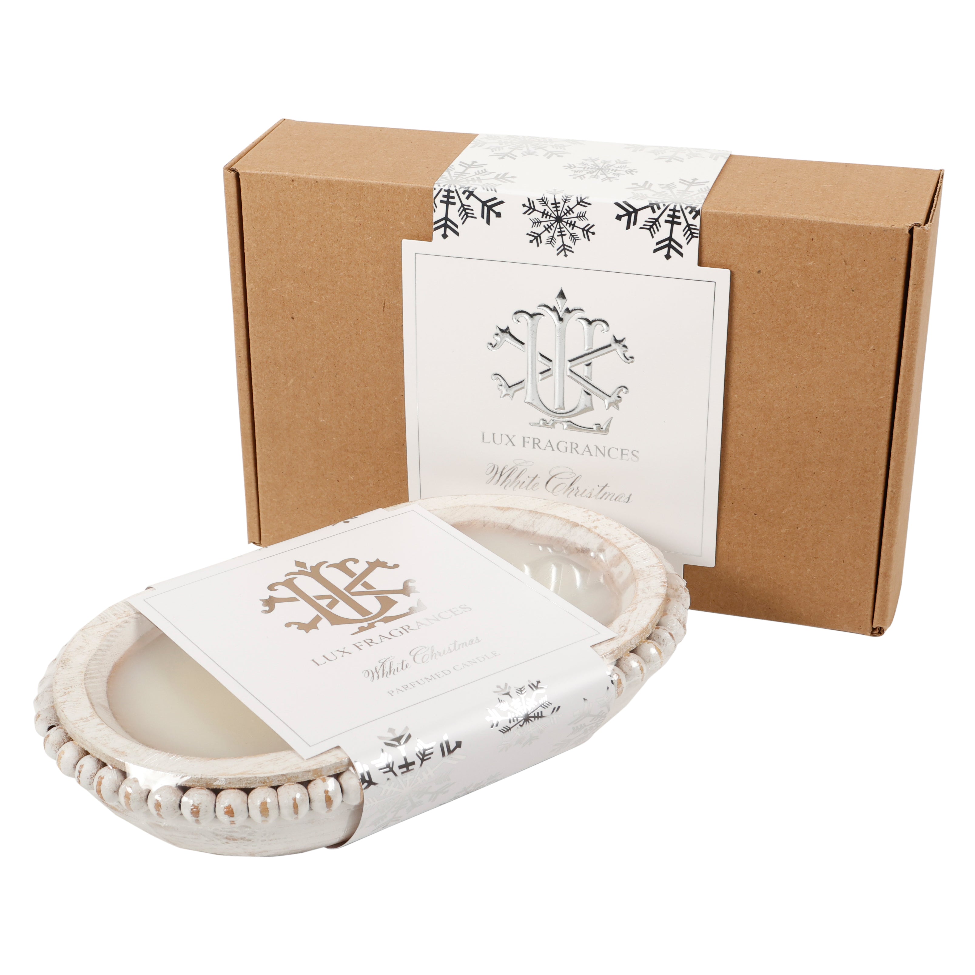 Lux Fragrances White Christmas 3-Wick Wooden Dough Bowl Candle