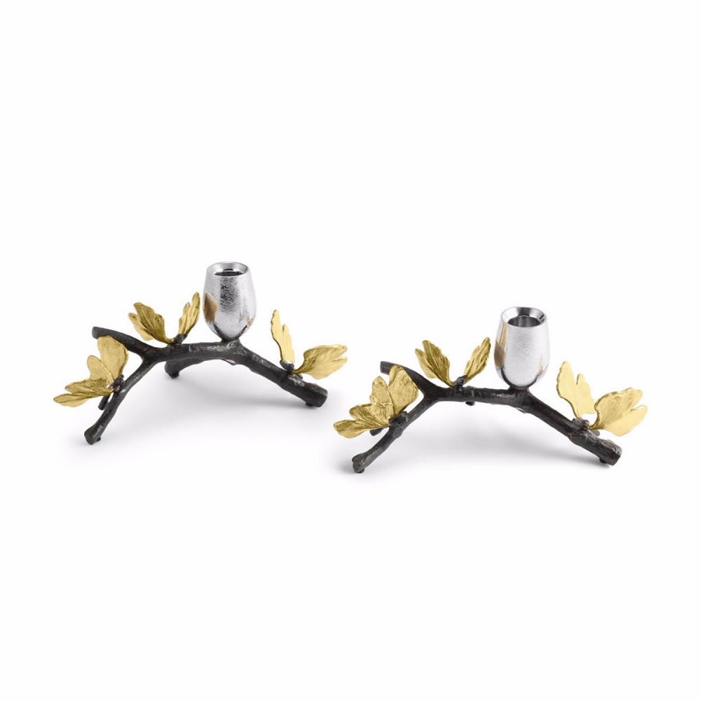 An image of Michael Aram Butterfly Ginkgo  Low Candleholder set of 2