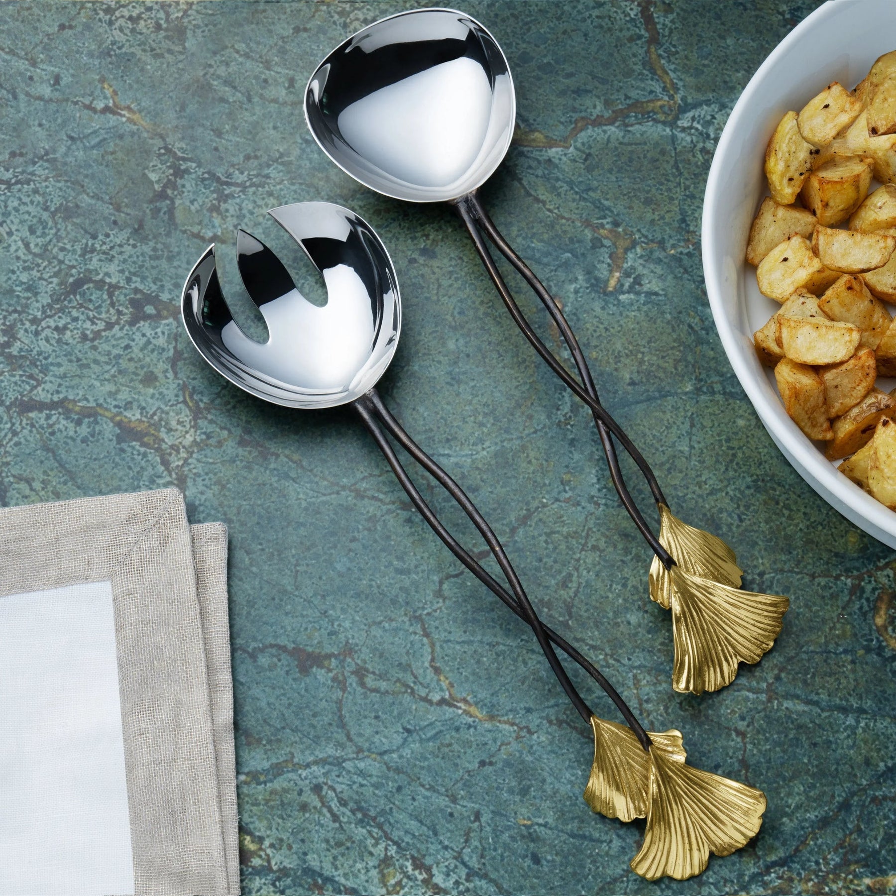An image of Michael Aram Golden Ginkgo Serving Set