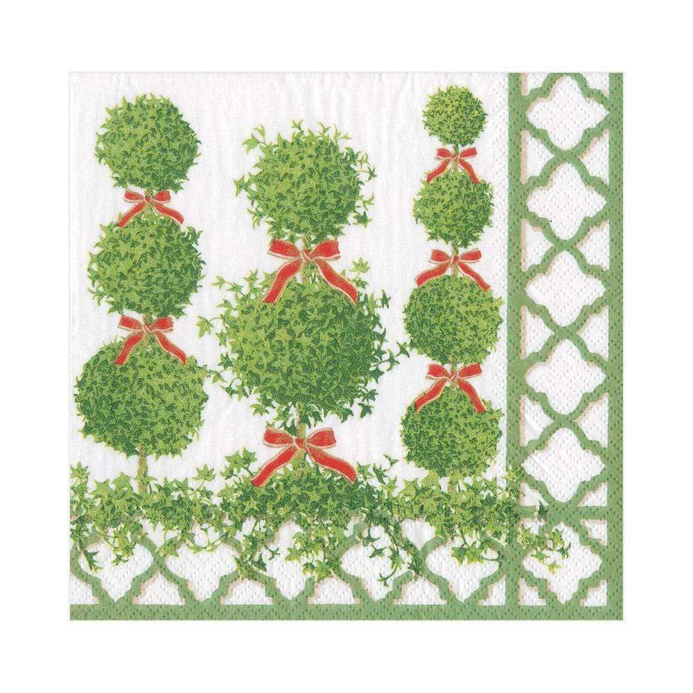 An image of Caspari Topiaries Green Border Luncheon Napkins