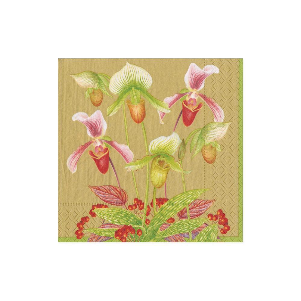 Caspari Slipper Orchid Cocktail Napkins
