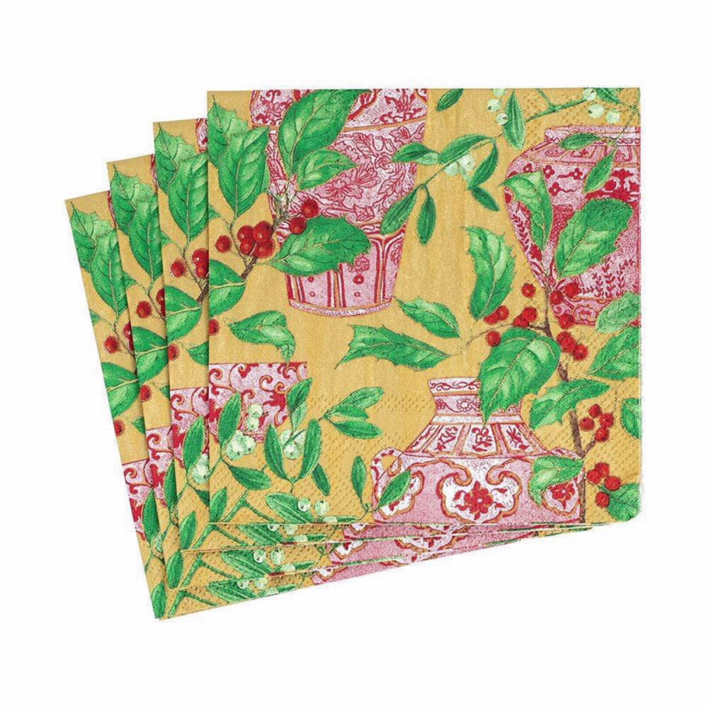 Caspari Holly & Porcelain Coktail Napkins