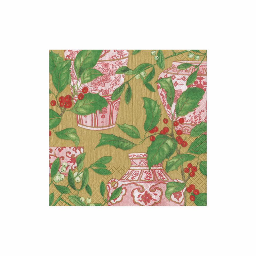Caspari Holly & Porcelain Coktail Napkins