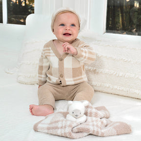 Barefoot Dreams CozyChic Ultra Lite Plaid Baby Bundle Cream, Tan- 12-18 months