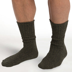 Barefoot Dreams CozyChic Men fts Ribbed Socks Heathered Olive ,  Carbon