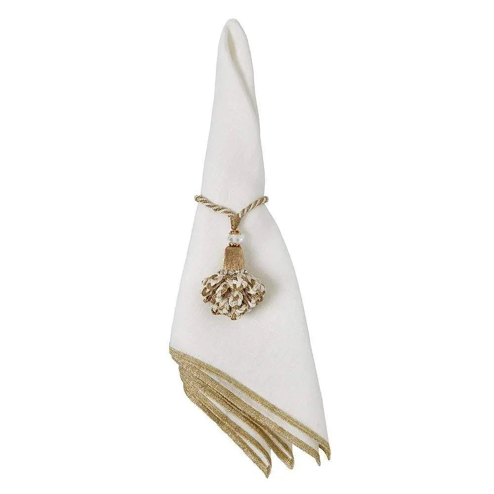 Mode Living Bel Air Metallic Dinner Napkin in Gold with a napkin ring