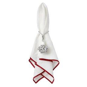 Mode Living Bel Air Metallic Dinner Napkin in Red with a napkin ring