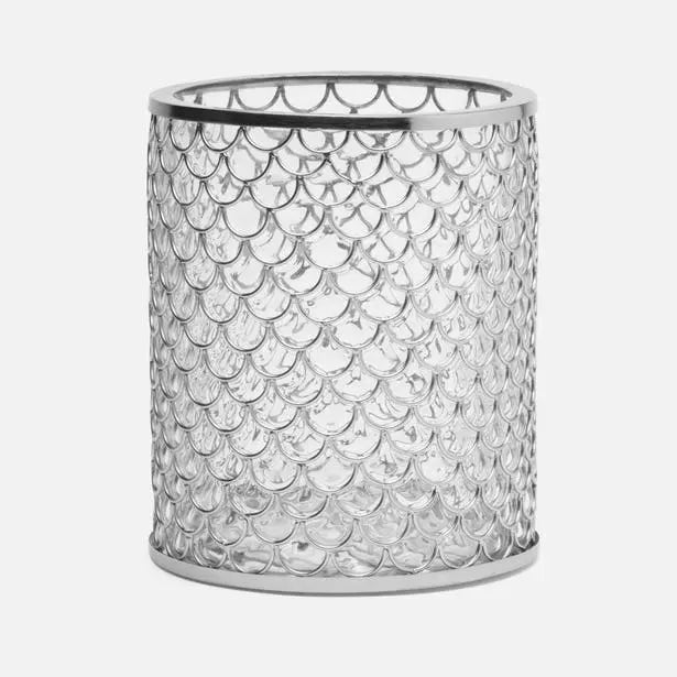 Pigeon and Poodle Gila Round Wastebasket in Clear and Brushed Silver