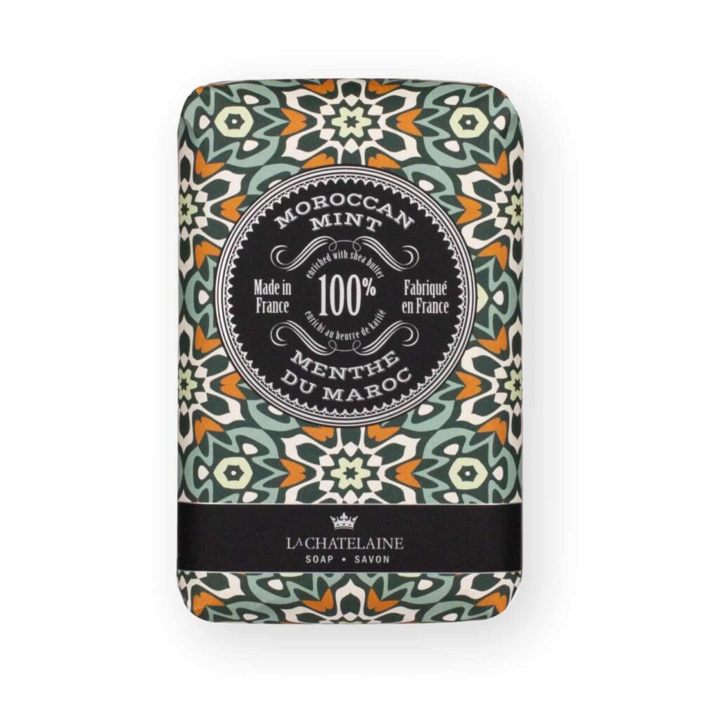 An image of La Chatelaine Mosaic Soap Supply Trio Gift Tin: Moroccan Mint, Vetiver Cedar, Bourbon Vanilla