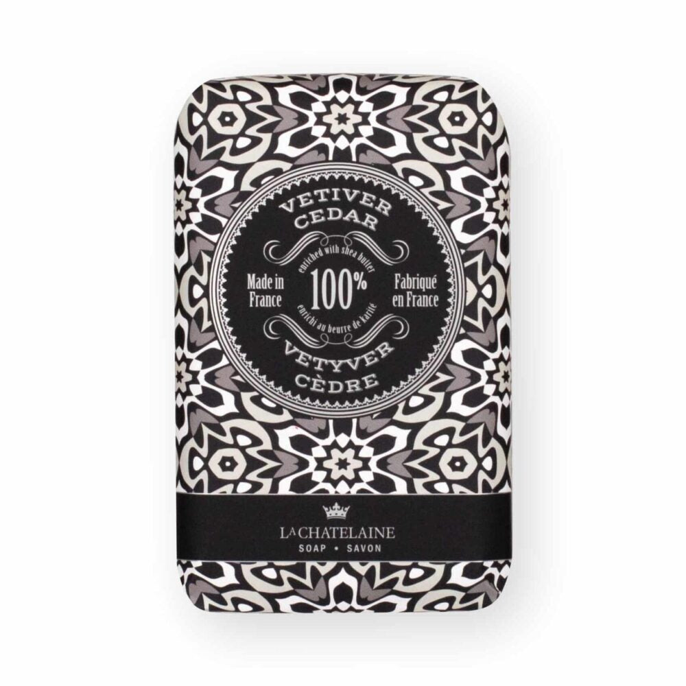 An image of La Chatelaine Mosaic Soap Supply Trio Gift Tin: Moroccan Mint, Vetiver Cedar, Bourbon Vanilla