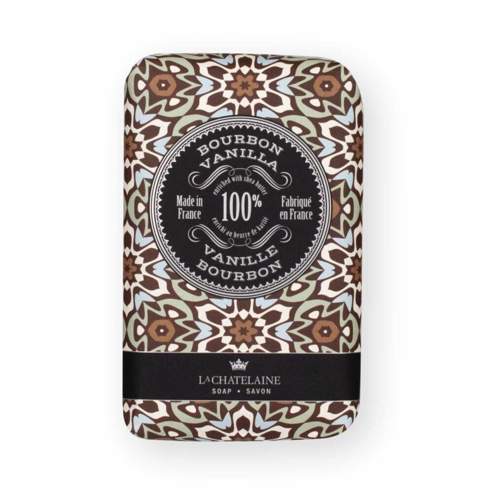 An image of La Chatelaine Mosaic Soap Supply Trio Gift Tin: Moroccan Mint, Vetiver Cedar, Bourbon Vanilla