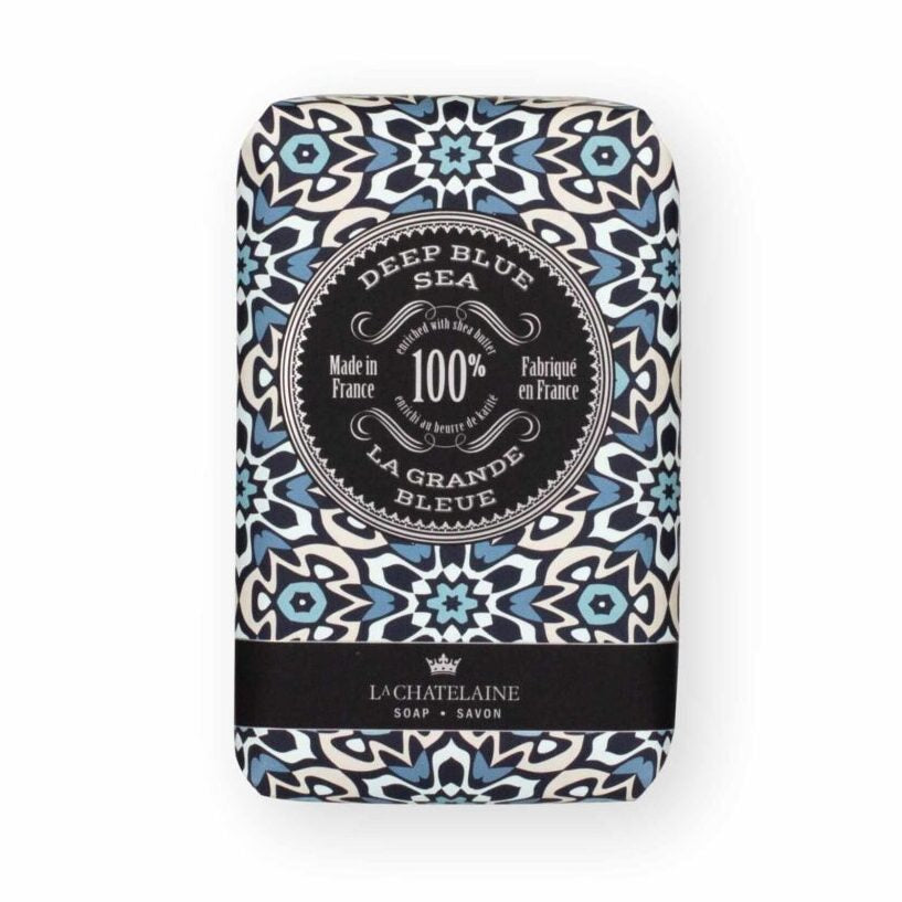An image of La Chatelaine Mosaic Soap Supply Trio Gift Tin: Deep Blue Sea, Sandalwood, Citrus Zest