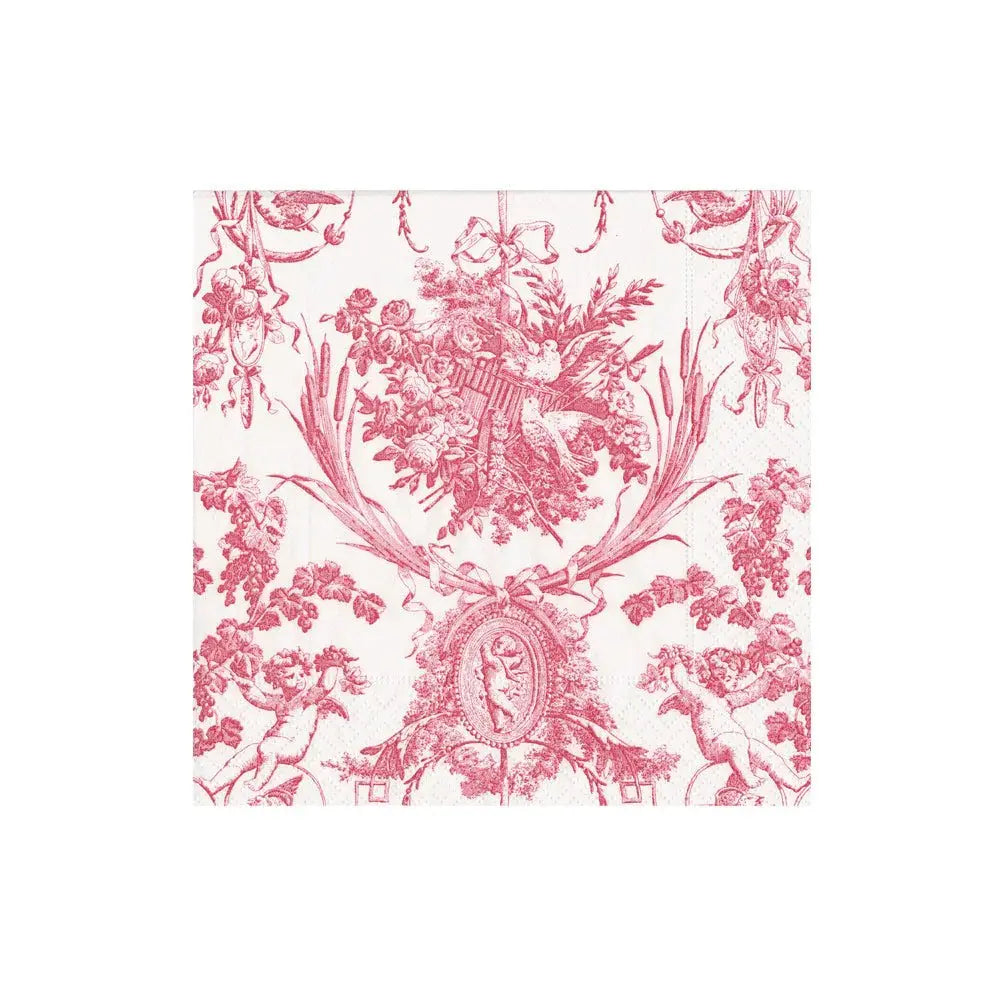 Caspari Romantic Toile Cocktail Napkins in Rose