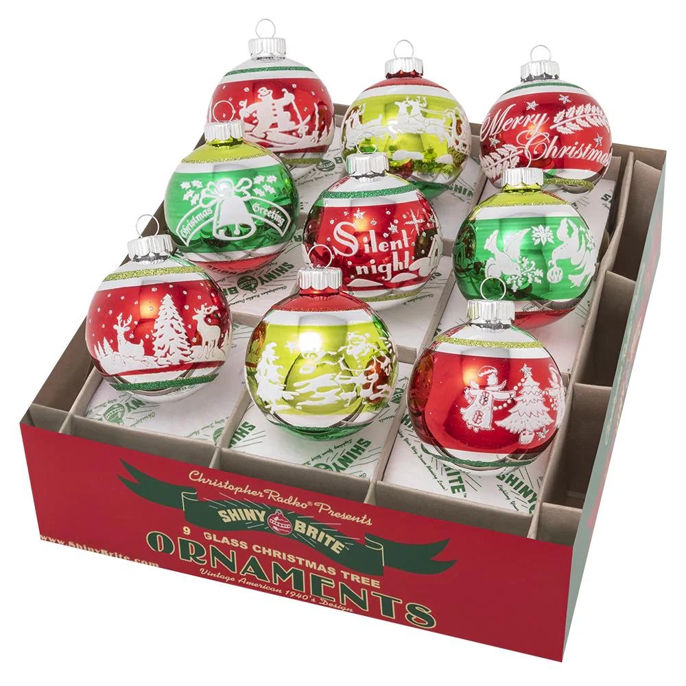 An image of Christopher Radko Holiday Splendor Signature Flocked Round Ornament Set
