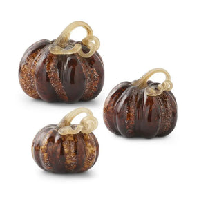 K and K Brown Speckled Handblown Glass Pumpkins Set of 3