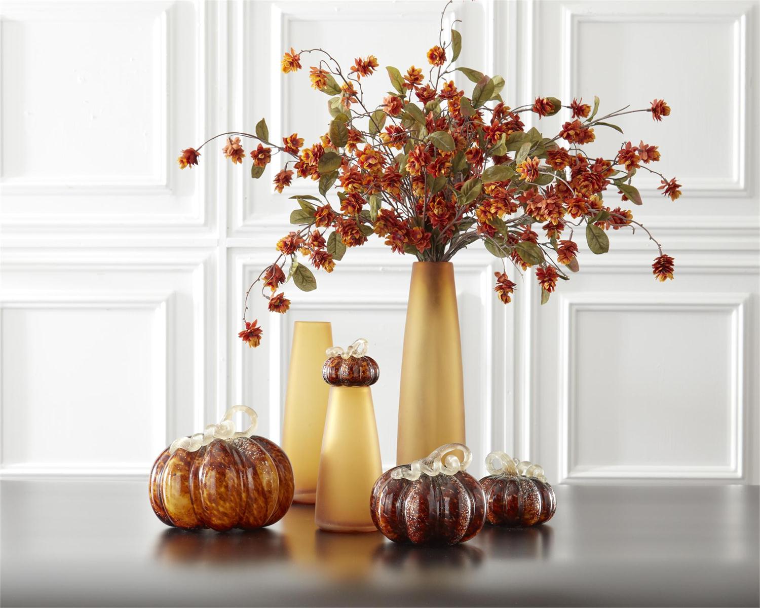 An image of K & K Brown Speckled Handblown Glass Pumpkins - Set of 3