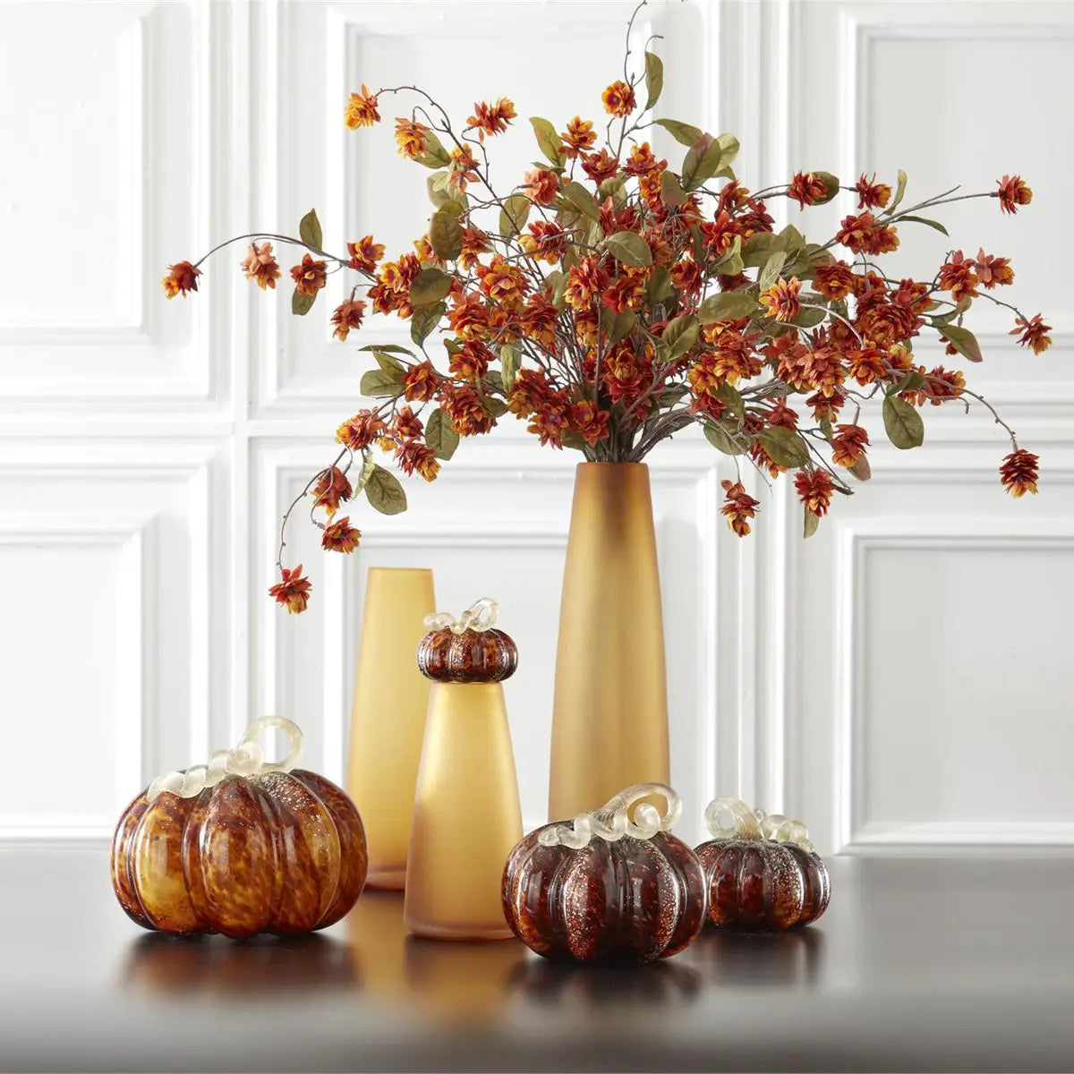 K and K Brown Speckled Handblown Glass Pumpkins Set of 3