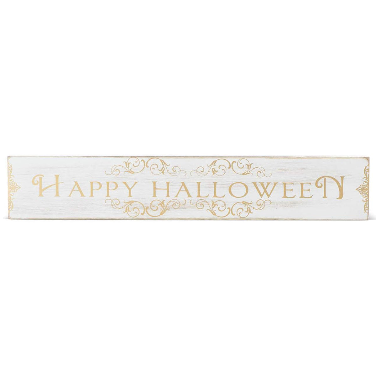 An image of K & K Happy Halloween Tabletop Wooden Message Sign with Gold