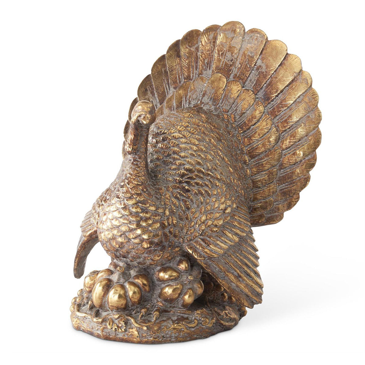 An image of K&K Interiors 11.5" Antique Resin Turkey - Gold
