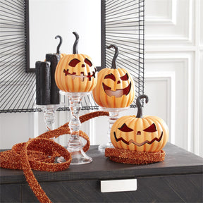 K&K Orange Resin LED Flicker Flame Jack o'lanterns - Set of 3