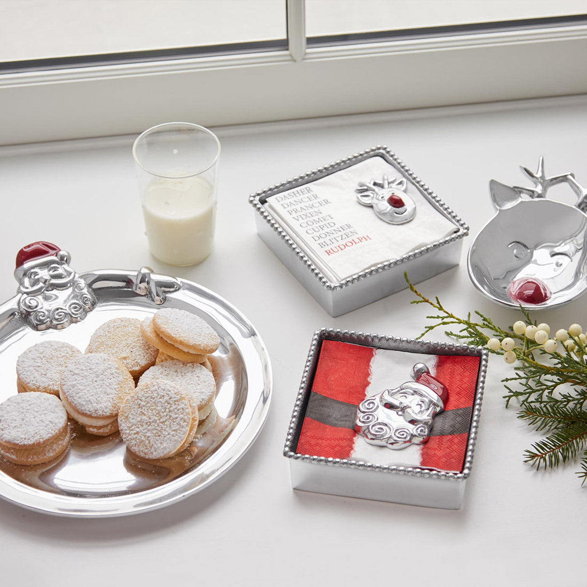 Mariposa Hugging Santa Round Cookie Platter
