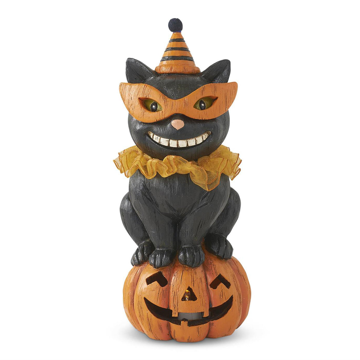An image of K&K Interiors Party Hat Black Cat on LED Pumpkin