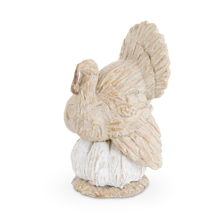 K&K 9.5" Cream Resin Turkey on White Pumpkins