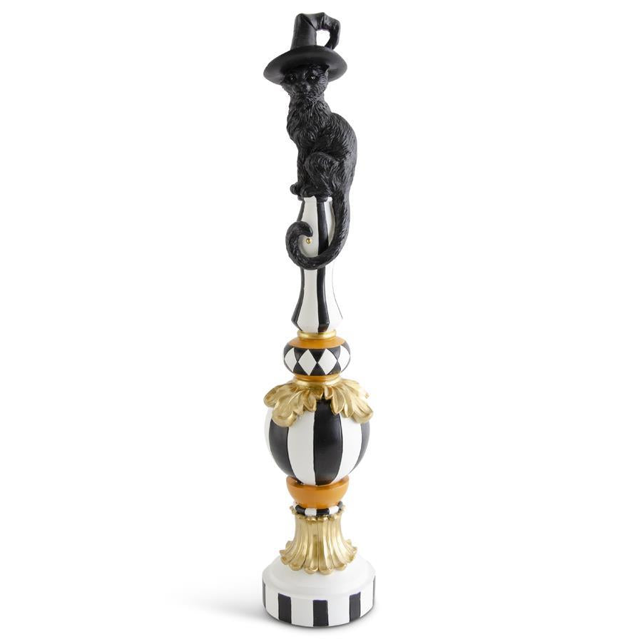 K & K Black White Orange & Gold Finial with Cat Top