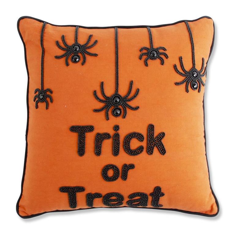 An image of K&K 18" Orange Square Beaded Trick or Treat Pillow