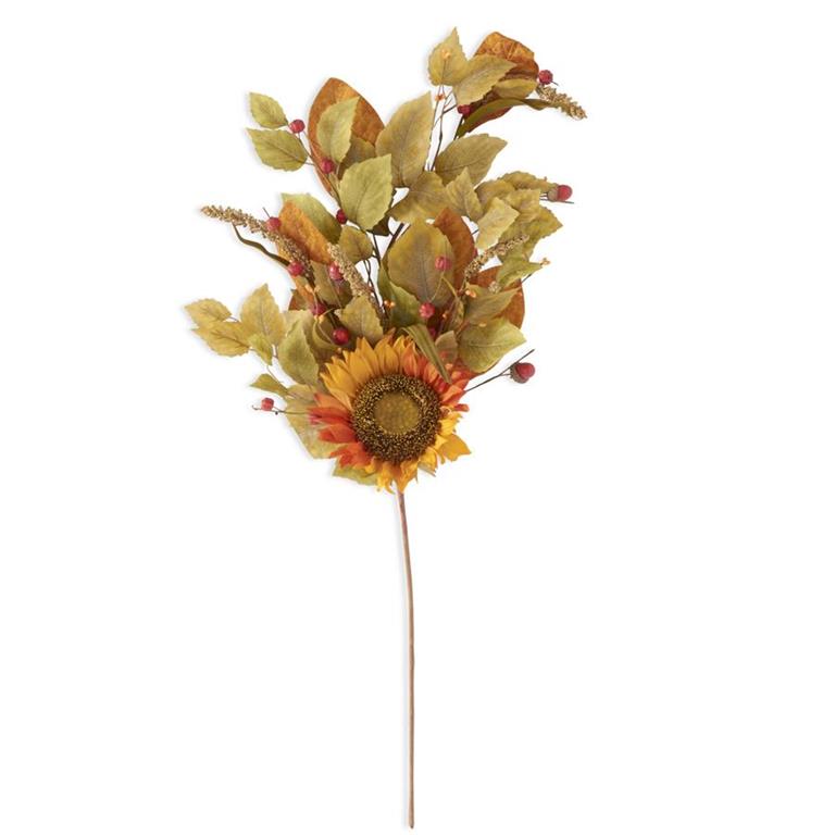 An image of K & K Orange Sunflower Stem with Mini Pumpkins, Berry Spikes & Eva