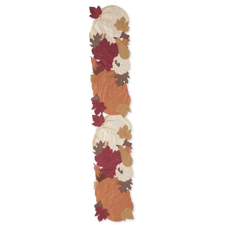 An image of K & K Brown Pumpkin & Fall Leaves Table Runner