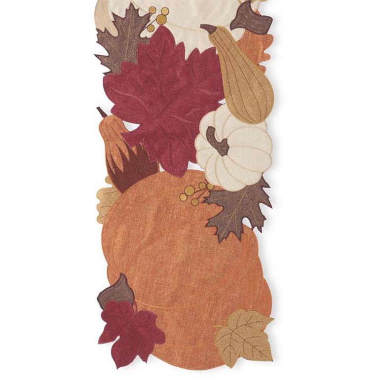 An image of K & K Brown Pumpkin & Fall Leaves Table Runner