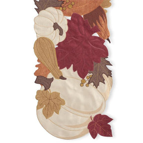 K & K Brown Pumpkin & Fall Leaves Table Runner