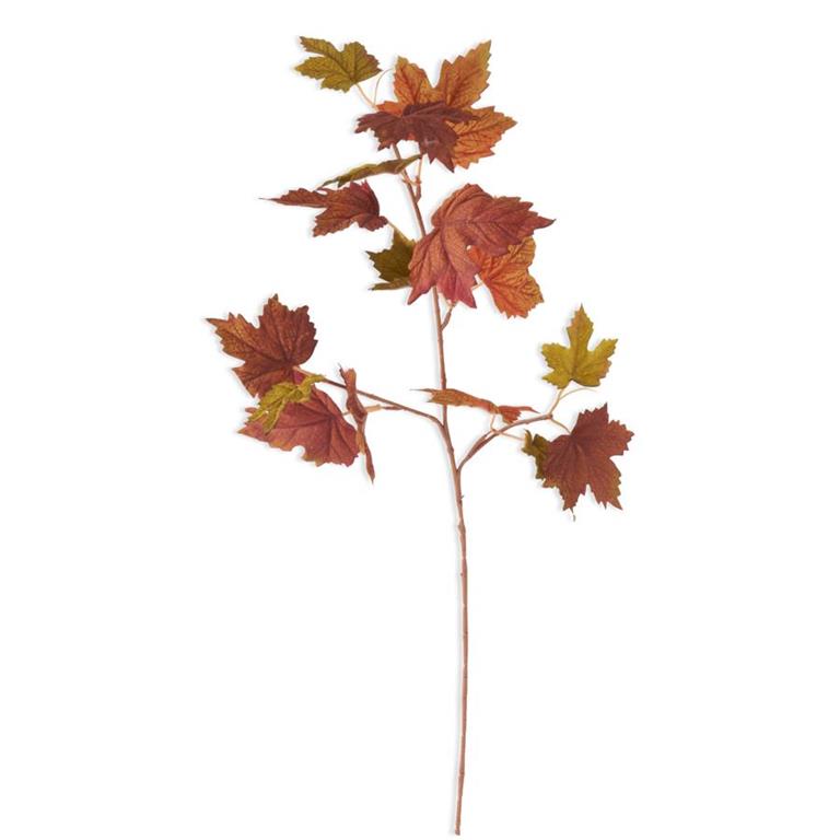 K & K  Red Orange Brown & Green Fall Maple Leaves Stem