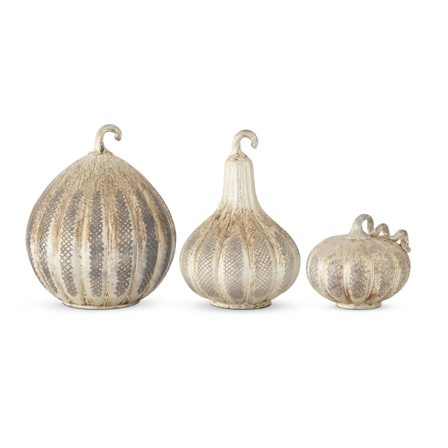 K&K Interiors Champagne Mercury Glass Etched Pumpkins - Set of 3