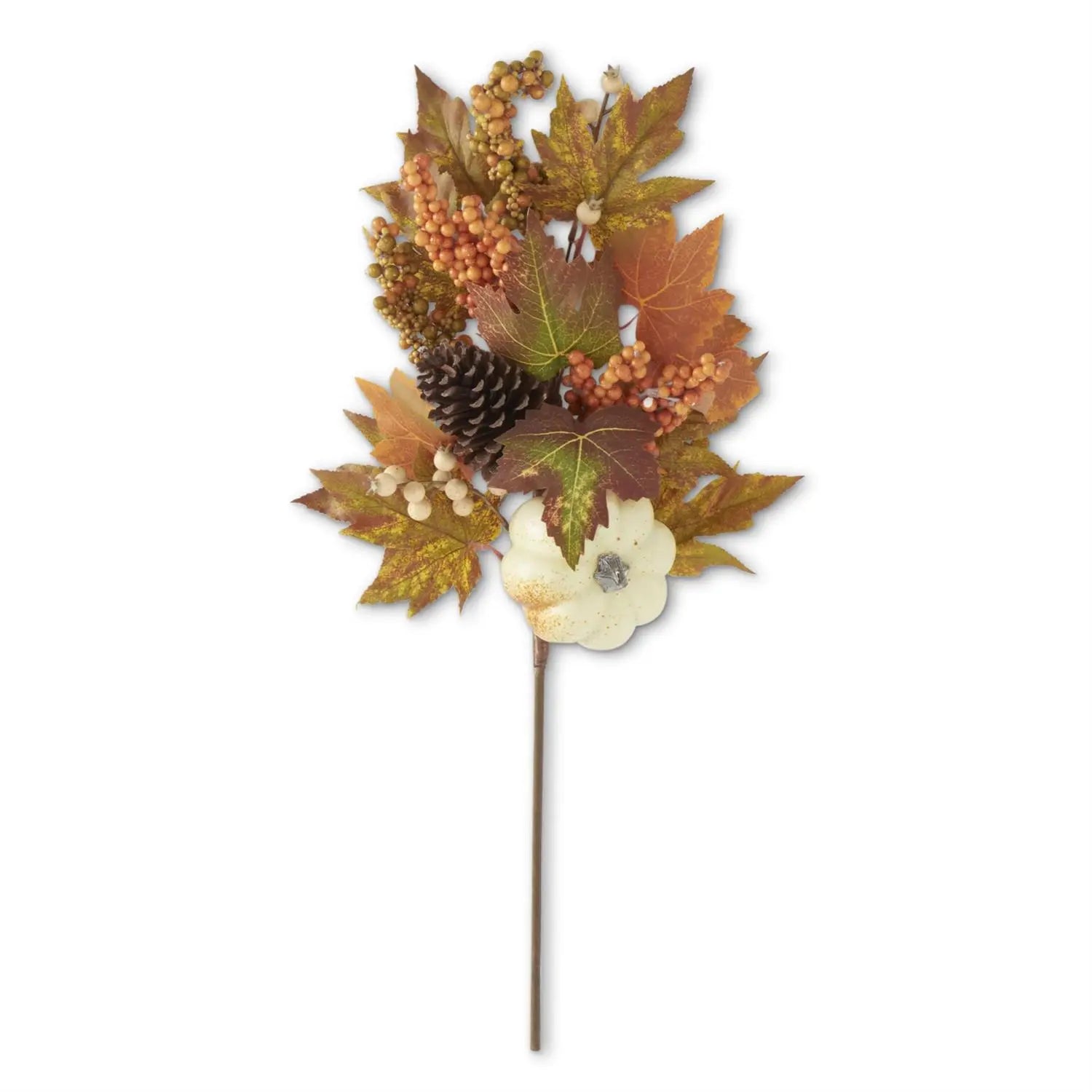 K&K 24in Fall Leaf and Berry Stem with White Pumpkin