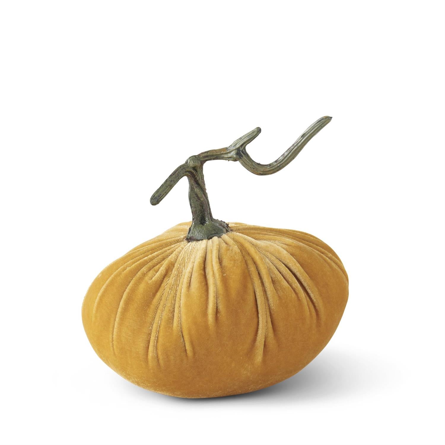 An image of K & K Yellow Velvet Stuffed Pumpkin