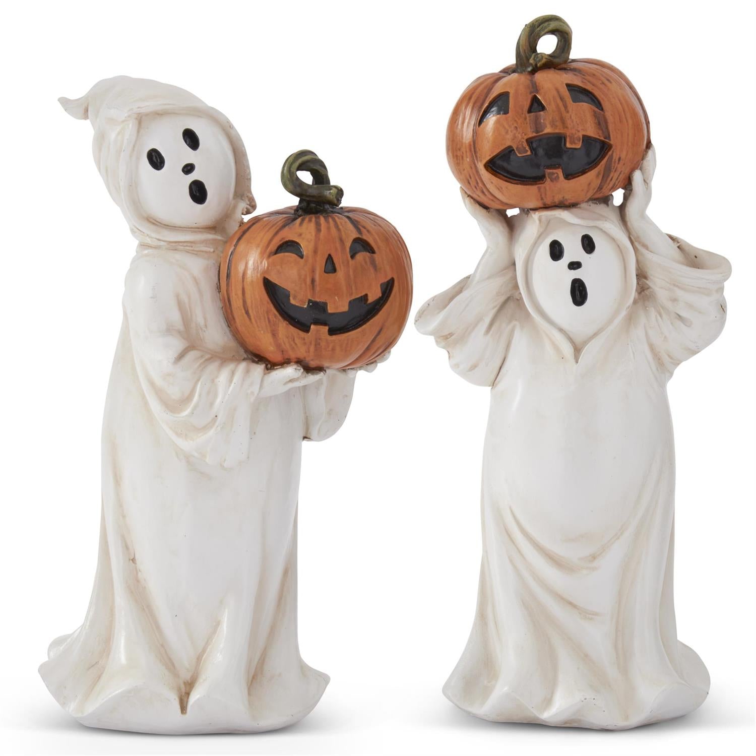 An image of K&K Interiors Ghosts Holding Jack-o-lanterns - Set of 2