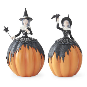 K&K Interiors Pumpkin Witches w Crows - Set of 2