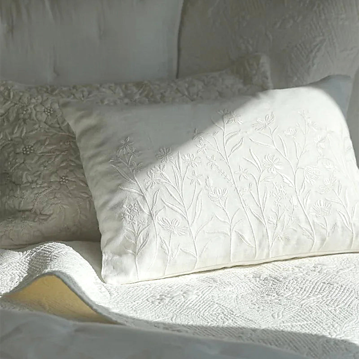 An image of Michael Aram Wildflowers Embroidered Decorative Pillow - 14"x20" - White
