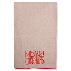 K & K Interiors  Gray Cotton Towel w Red Embroidered - Merry Christmas