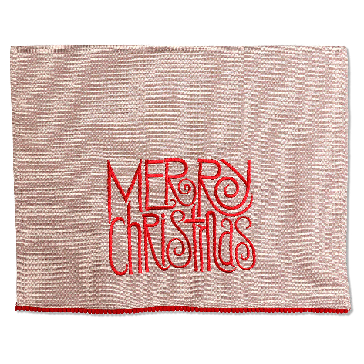An image of K & K Interiors  Gray Cotton Towel w Red Embroidered - Merry Christmas